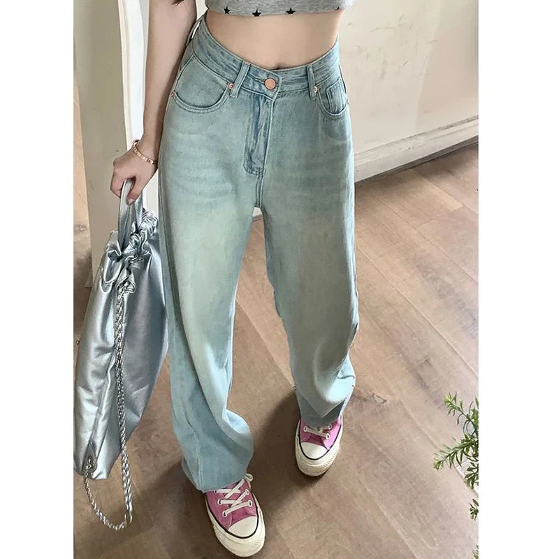 Female Light Blue High Waisted Jeans Pants