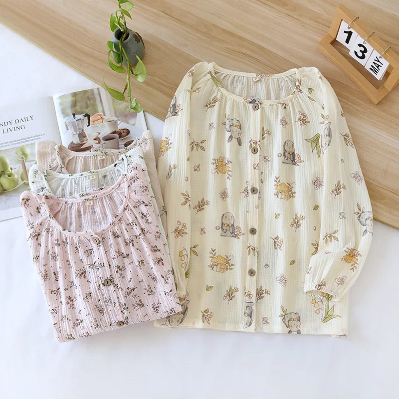 Haut de pyjama en coton imprimé à col rond