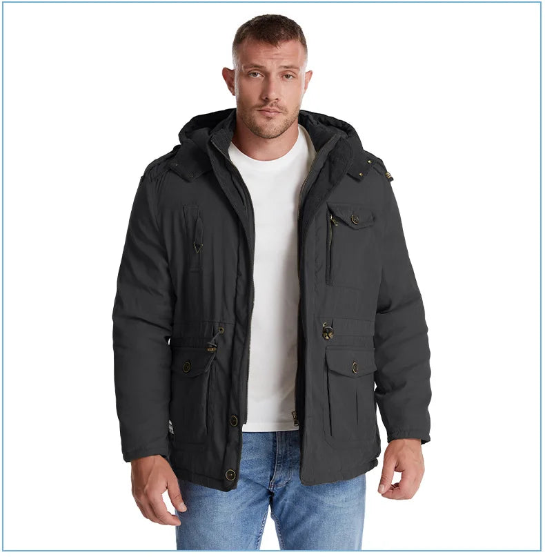 LZLLTT Men’s Winter Parka Jacket – Warm Fleece-Lined Outdoor Cotton Padded Coat