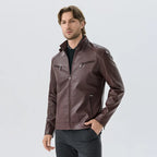 Men’s PU Leather Biker Jacket – Fleece Lined Casual Workwear