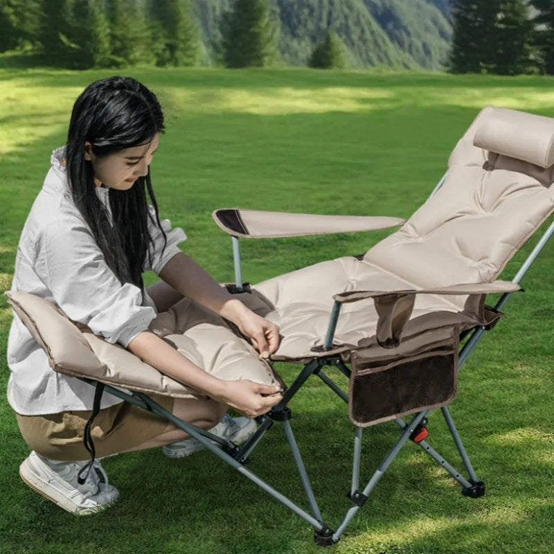 Folding Recliner Portable Camping Chair with Adjustable Backrest – Cotton-Filled Seat Outdoor Beach & Fishing Chair