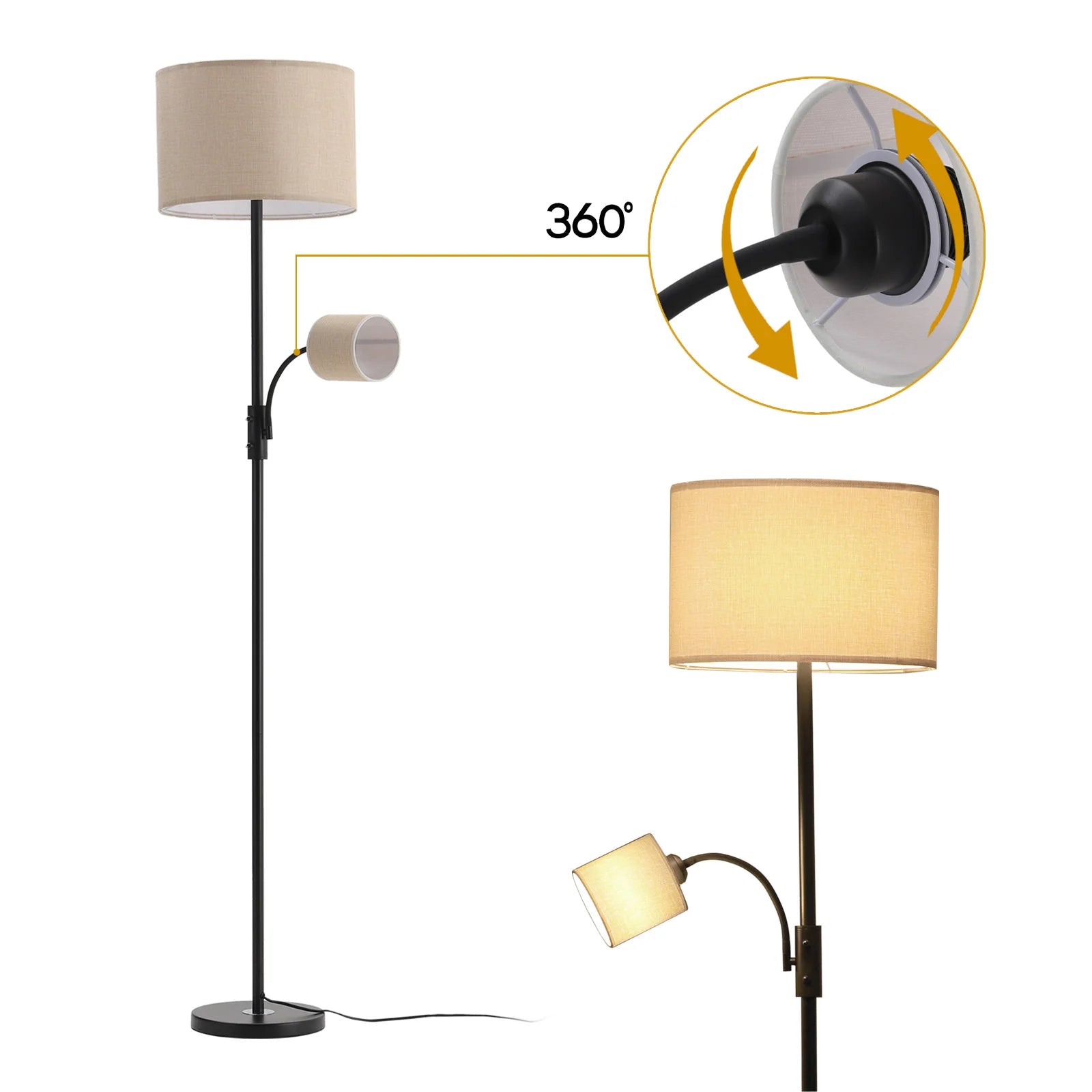 2-Light Floor Lamp with Adjustable Heads – Standing Reading & Room Lighting