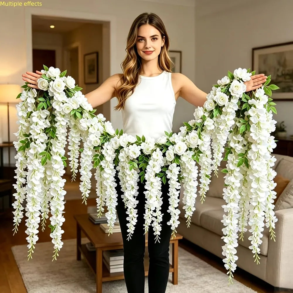 22PC White Rose Vine Wall Hangings – Artificial Orchid Flower Decoration Set for Weddings & Events