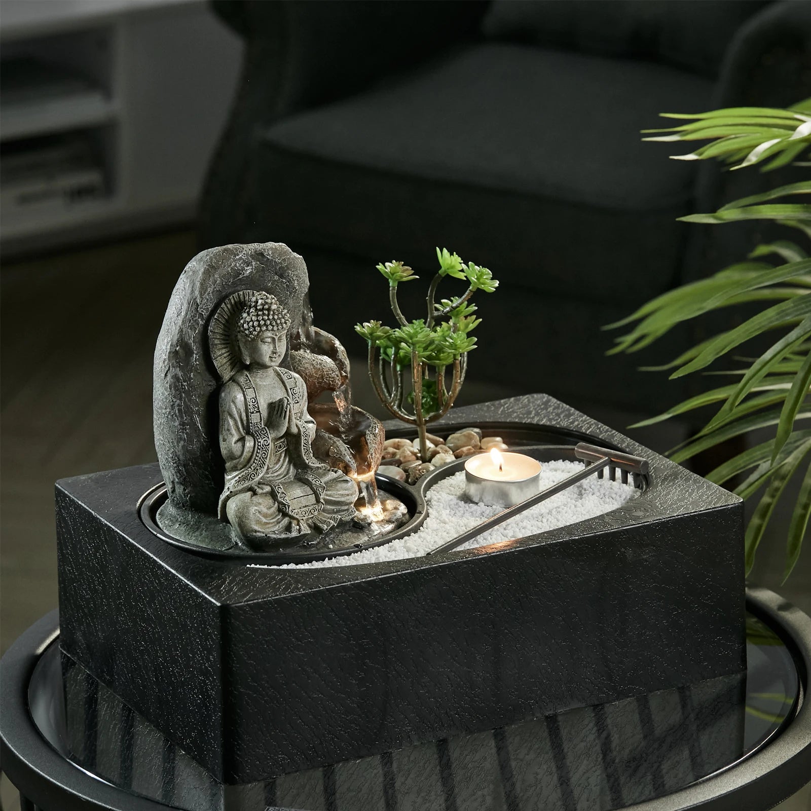 Tabletop Resin Water Fountain with LED Light – Indoor Zen Desk Decor Feature
