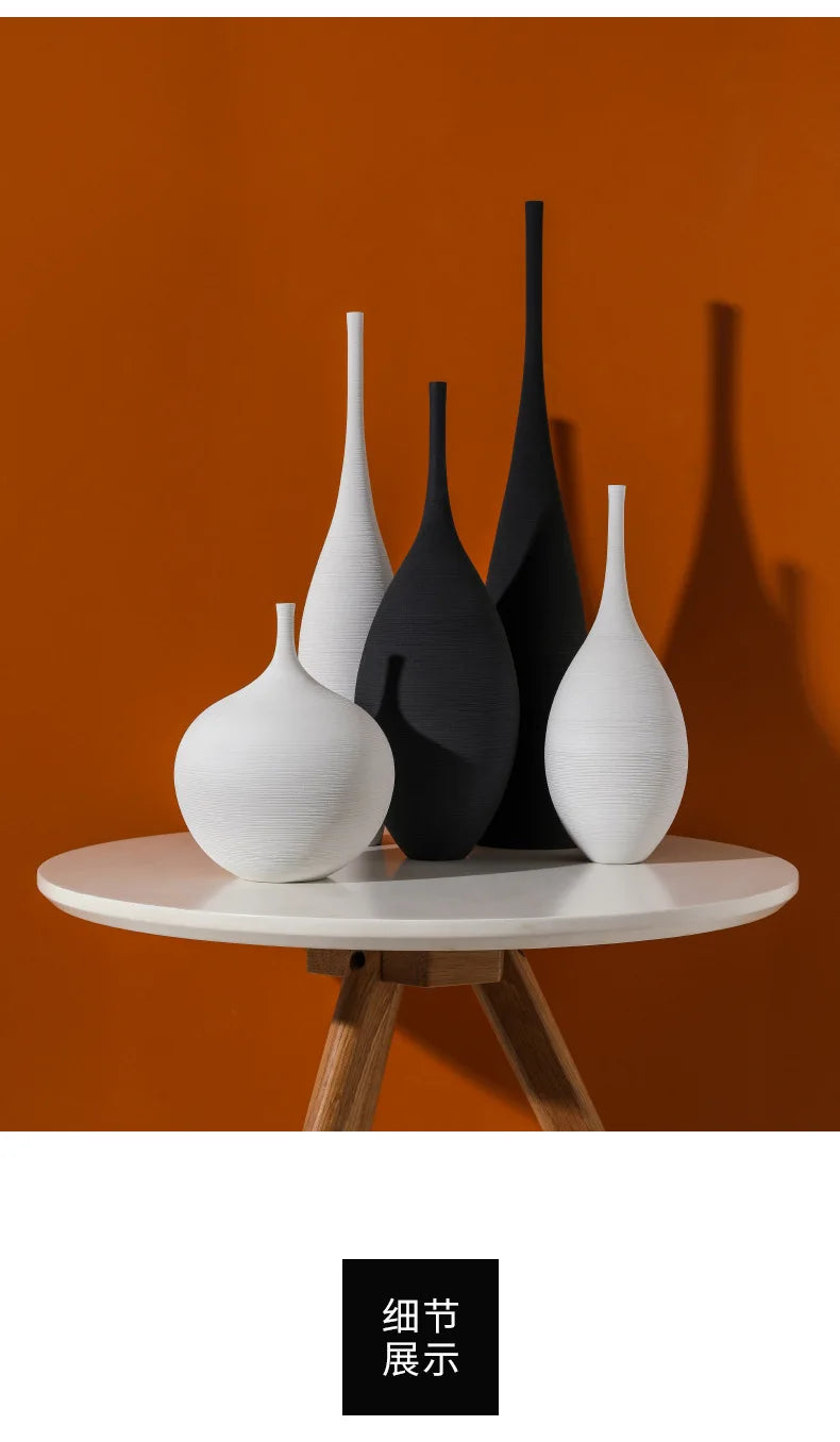 Minimalist Handmade Zen Ceramic Vase – Black & White Hand-Drawn Art for Living Room & Home Decor