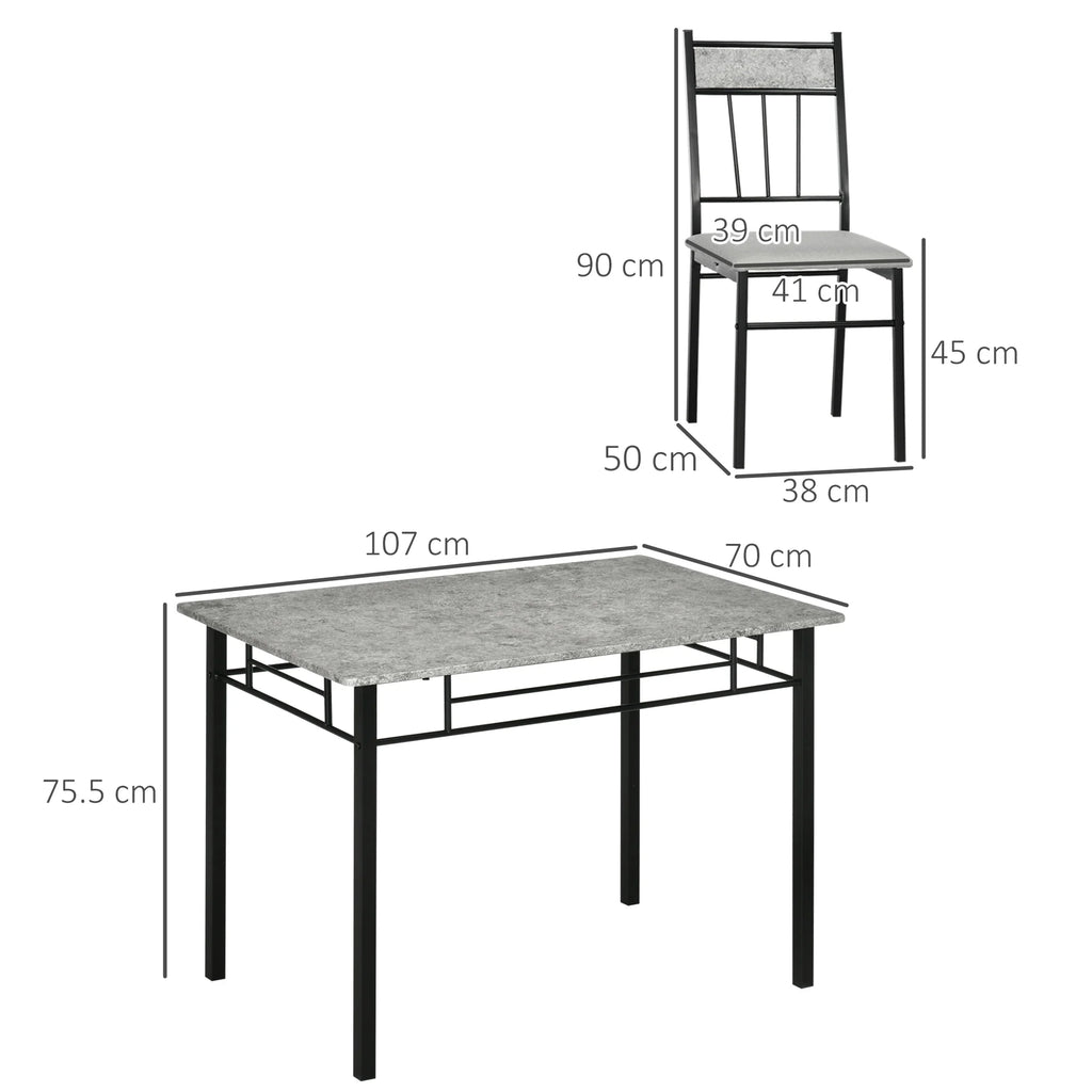 Ensemble de salle à manger 5 pièces – Table de cuisine et 4 chaises avec plateau effet marbre