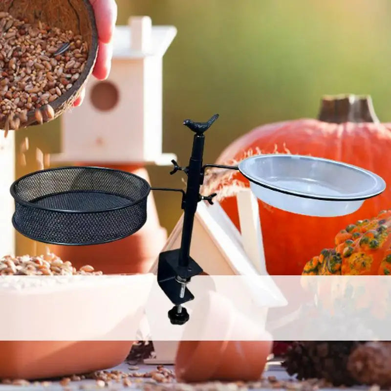 2-in-1 Deck Mounted Bird Feeder with Mesh Tray & Flower Pot Stand – 360° Rotating Feeding Station for Balcony, Deck & Garden Railings