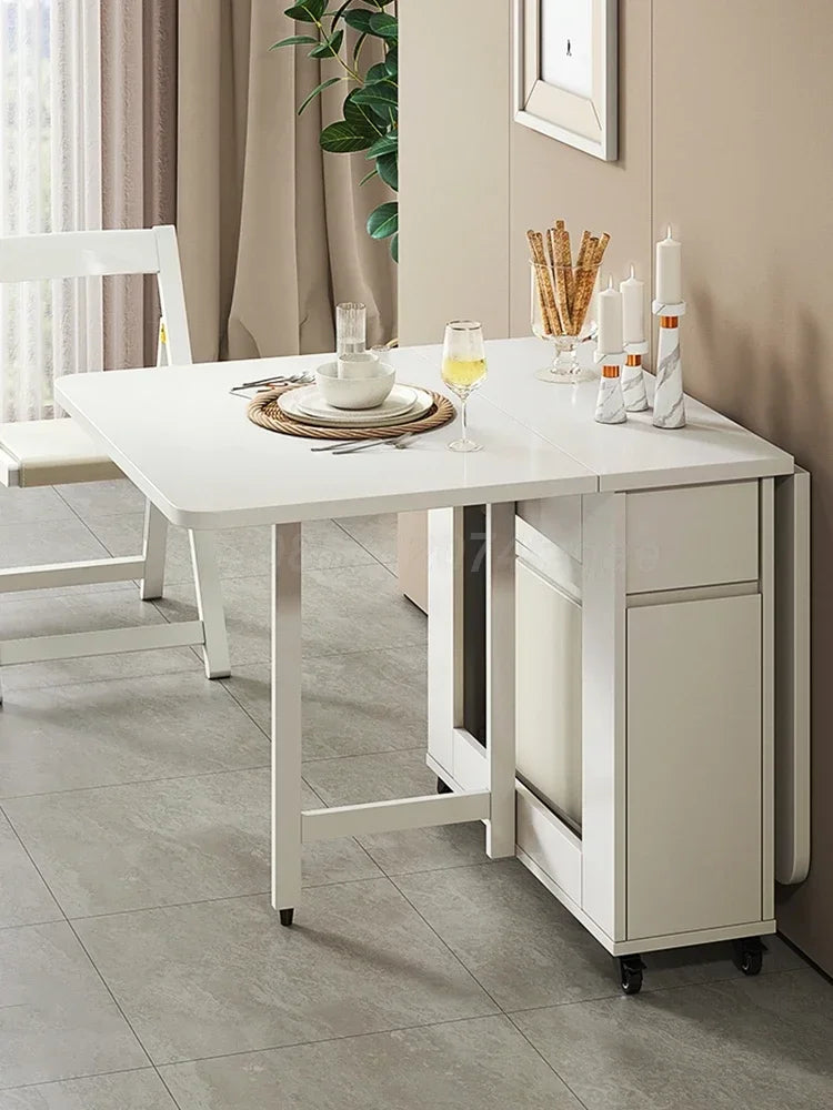 1.3m Movable Foldable Wood Dining Table with 0/2/4 Chairs – Space Saving Set