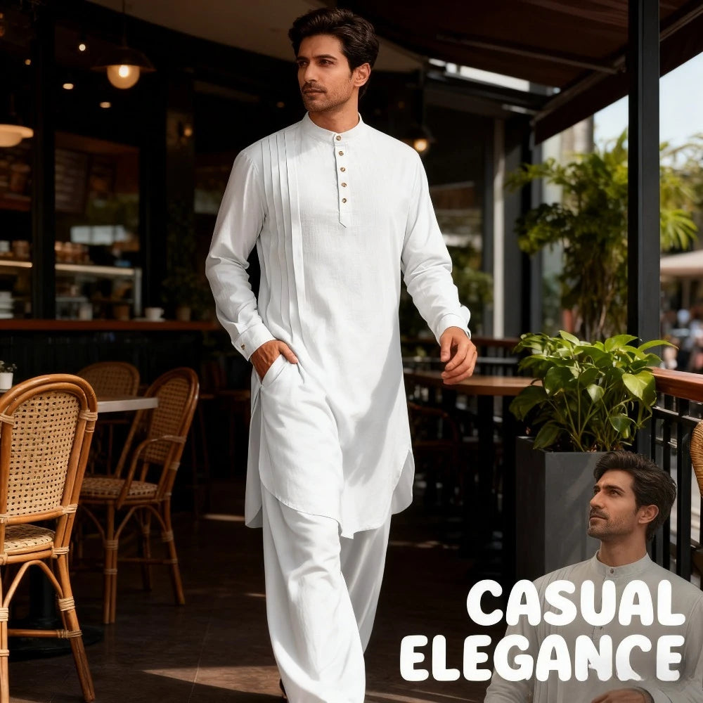 Muslim Men’s Shirt – Arabic Button-Up Jubba Thobe for Daily Prayer