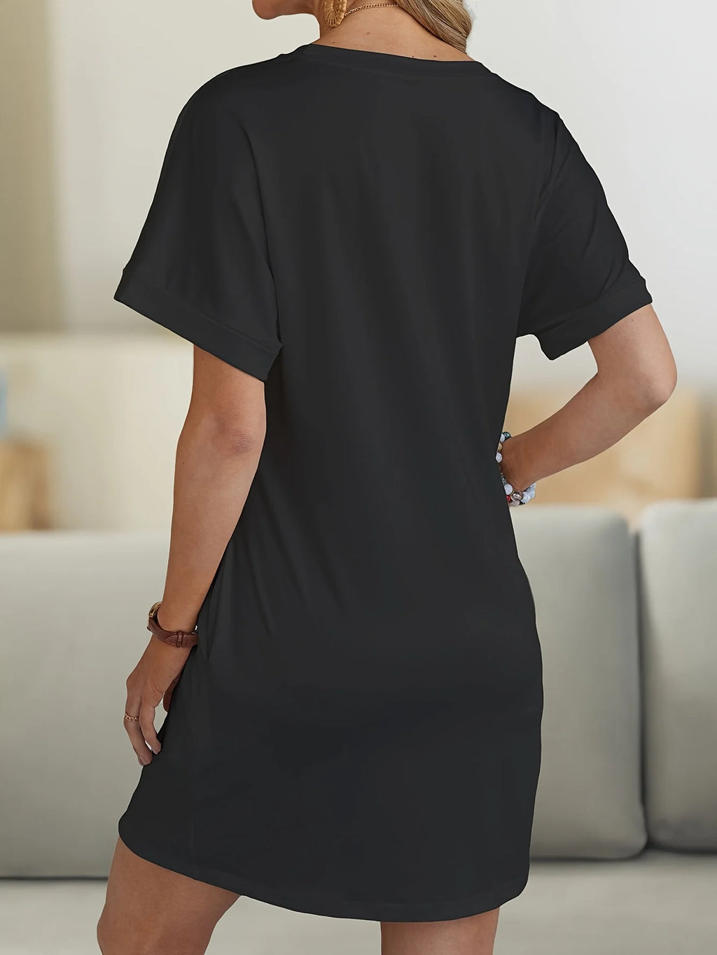 Plus Size Loungejurk voor dames met sloganprint – Nachtjapon met vleermuismouwen en ronde hals