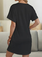 Plus Size Loungejurk voor dames met sloganprint – Nachtjapon met vleermuismouwen en ronde hals