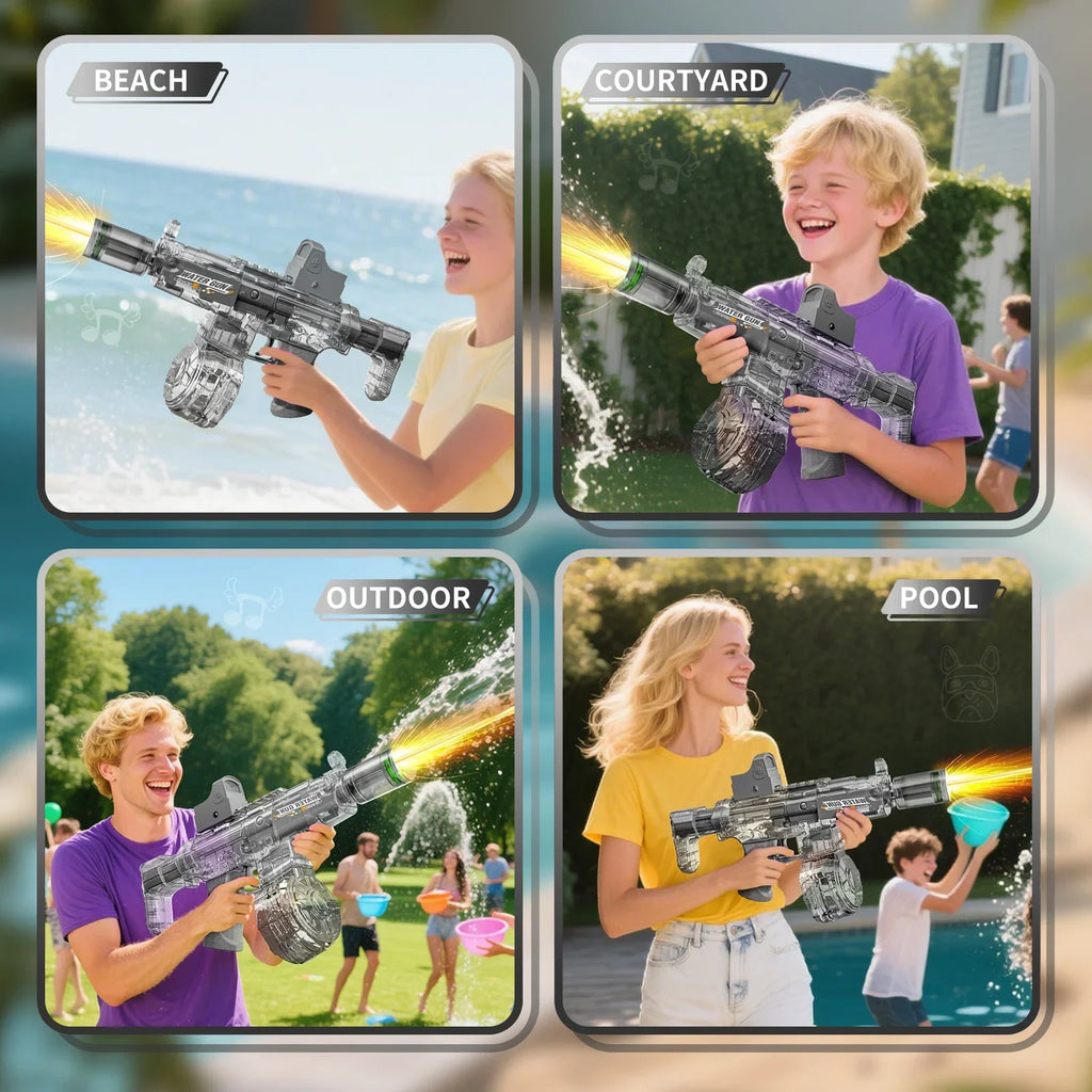 Simulated Recoil Electric Water Gun Toy with Automatic Lights & Water Spray Feature