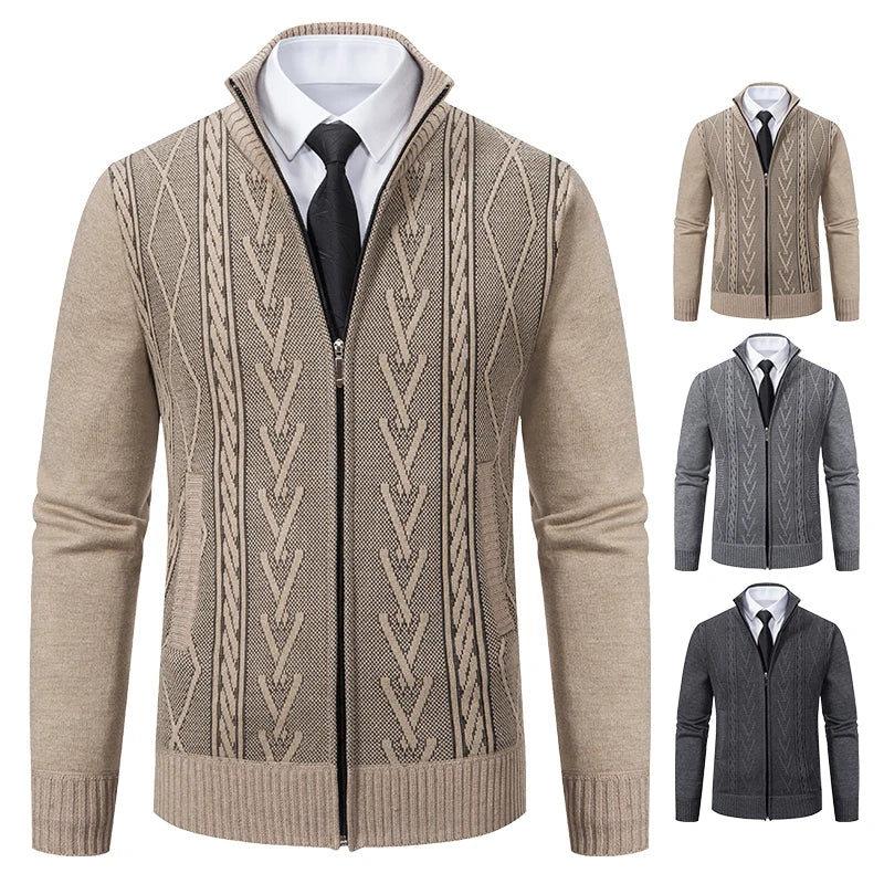 Men’s Autumn Winter Cashmere Padded Knitted Sweater Coat – Thick Warm Zipper Cardigan Jacket
