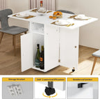 Table à manger pliante multifonctionnelle en bois Rétractable et mobile avec roues et étagères de rangement