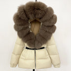 OFTBUY Real Fur Coat – Women’s Winter Puffer Jacket with Fox Fur Hood