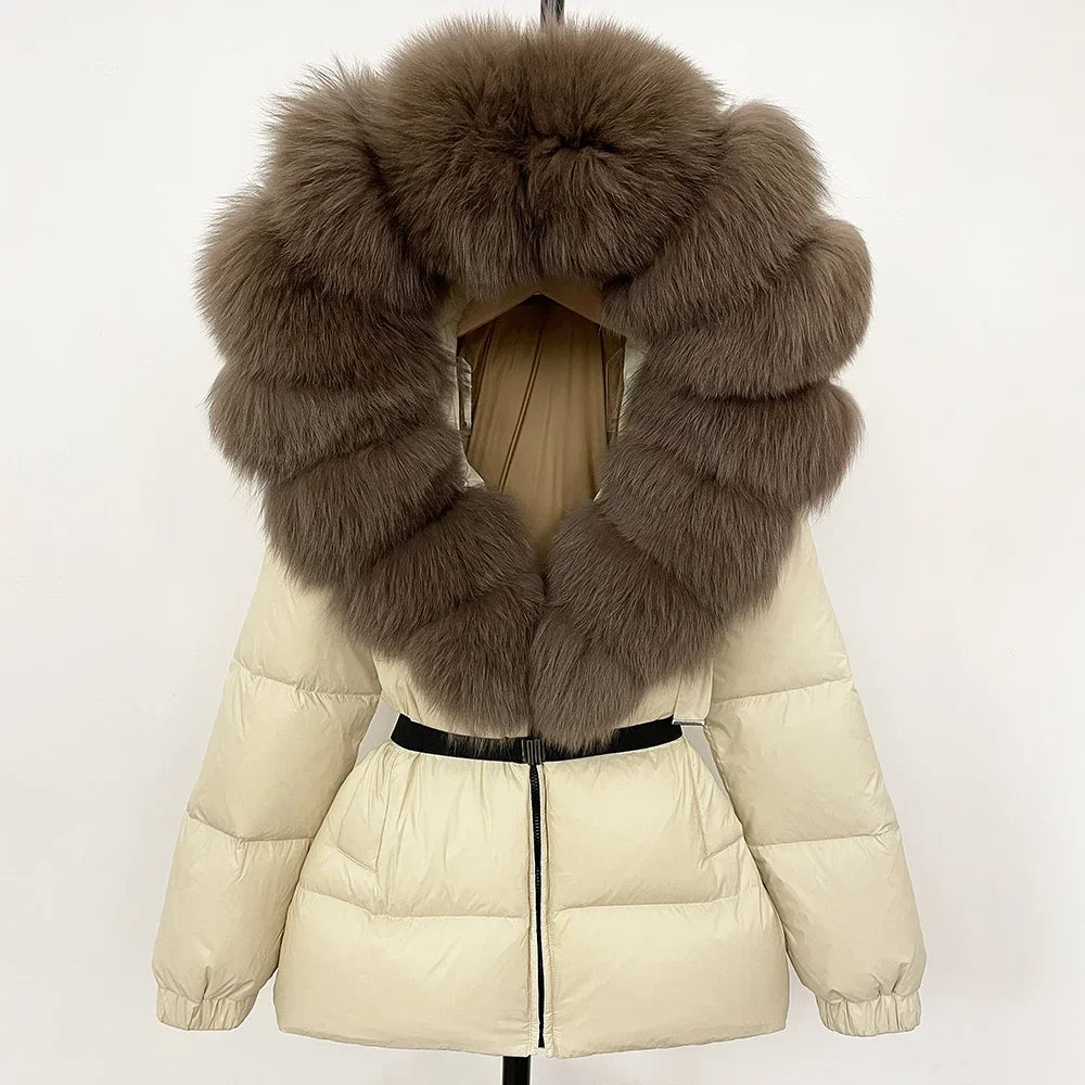 OFTBUY Real Fur Coat – Women’s Winter Puffer Jacket with Fox Fur Hood