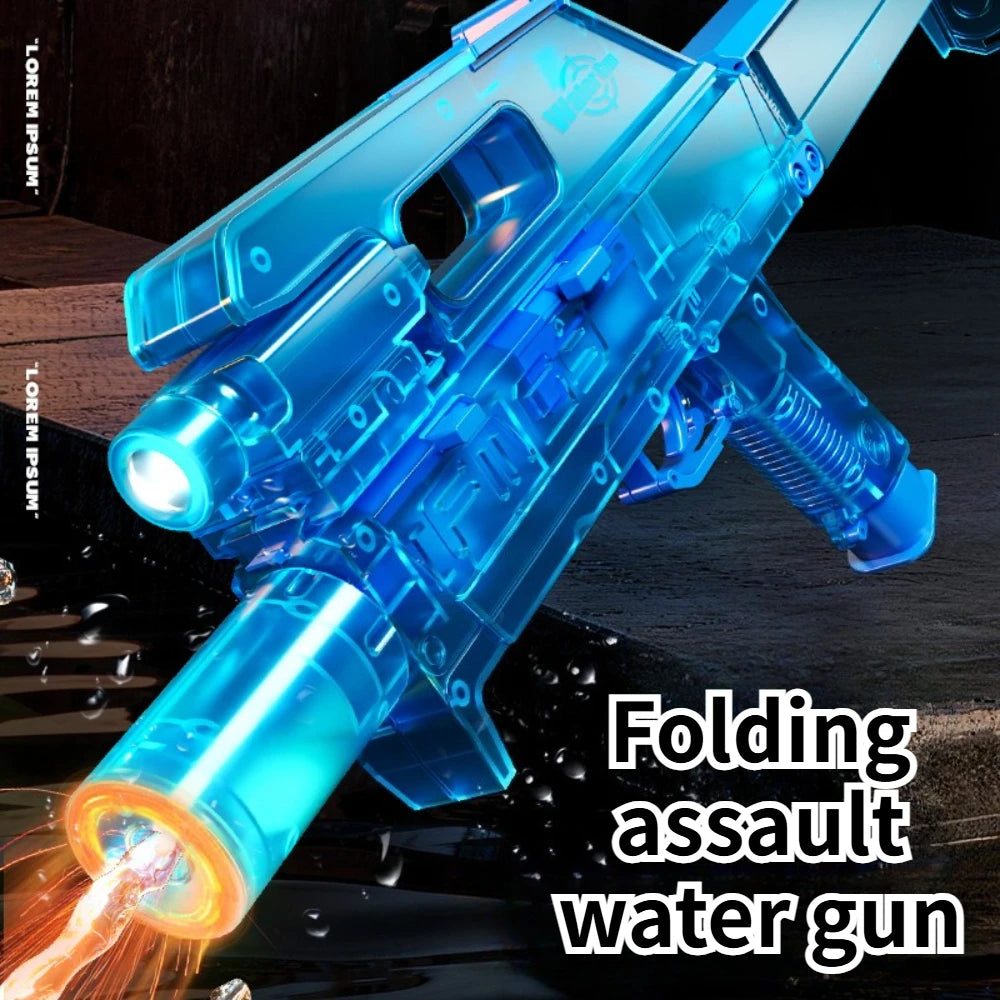 New Folding Electric Water Gun with Flashing Lights – High-Speed Rechargeable Water Blaster