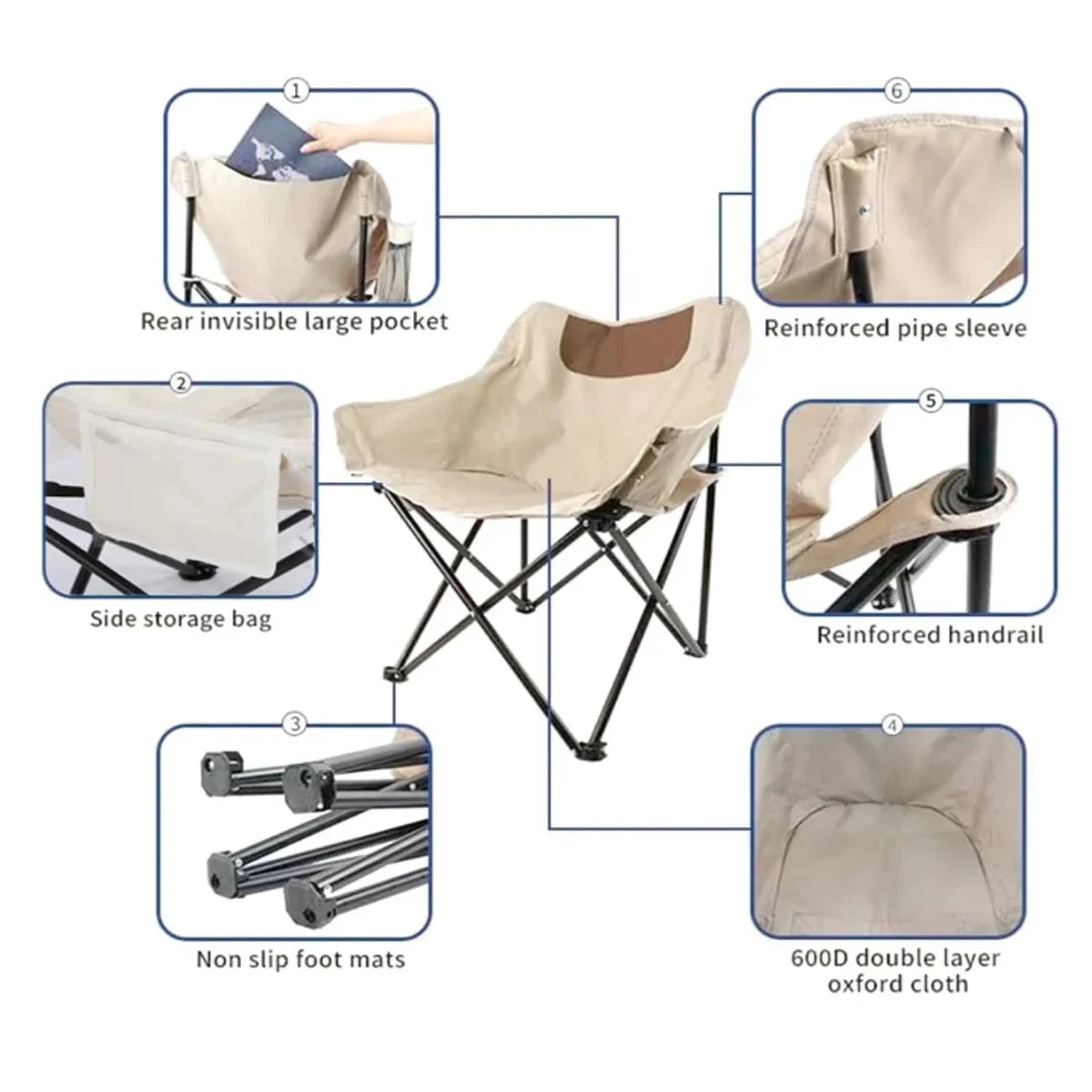 Portable Folding Camping Chair – Ultra-Light Low Back Moon Chair for Outdoor Adventures