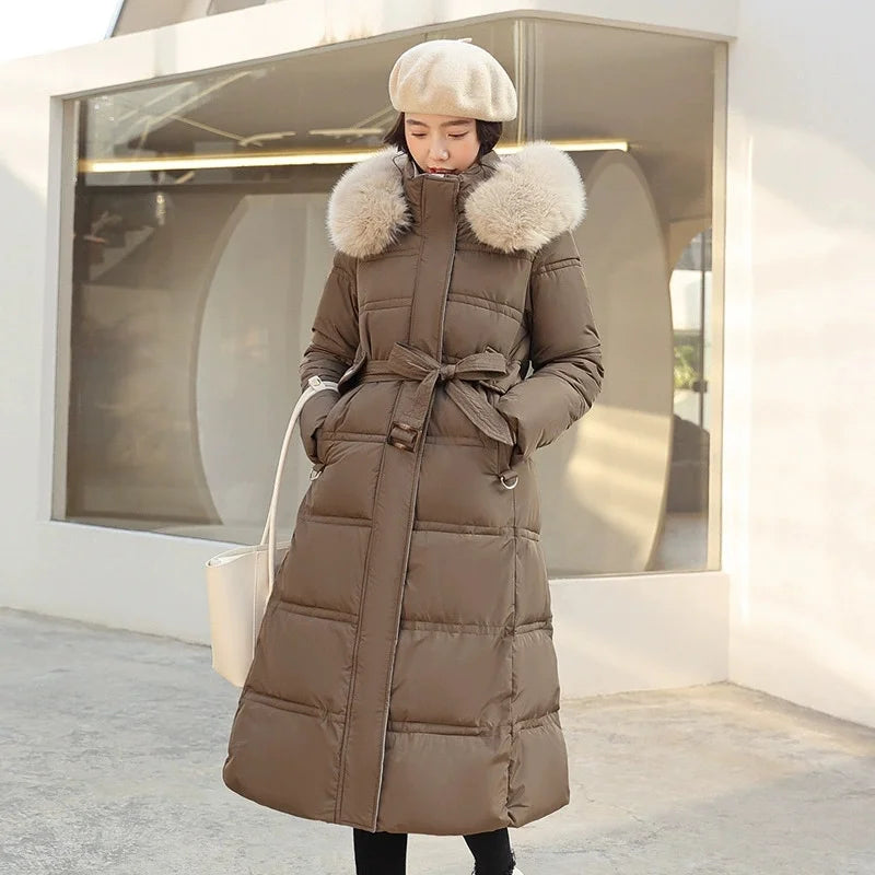 ZAROY Luxury Fur Hooded Parka – Women’s Long Winter Puffer Coat