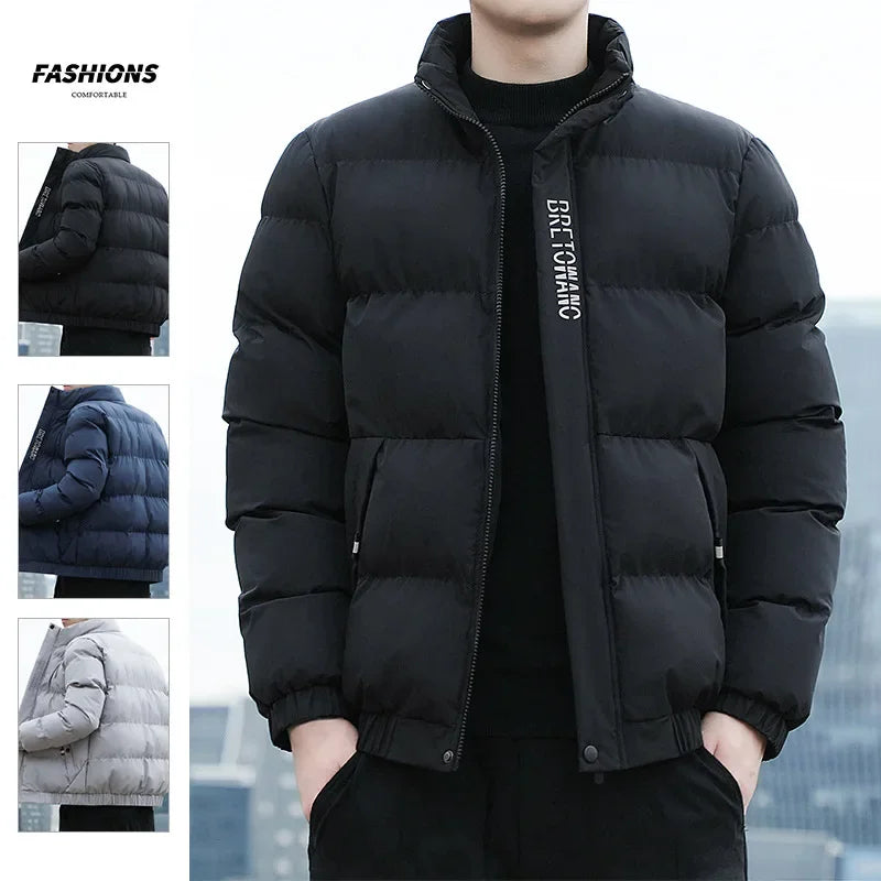 2024 Men’s Winter Cotton Jacket – Korean Style Padded Short Coat, Stand Collar Casual Fashion