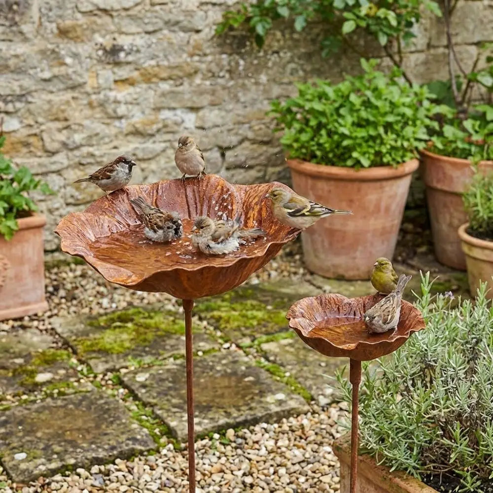 Vintage Flower-Shaped Metal Bird Bath with Garden Stake – Decorative Outdoor Bird Water Bowl for Garden, Lawn & Patio