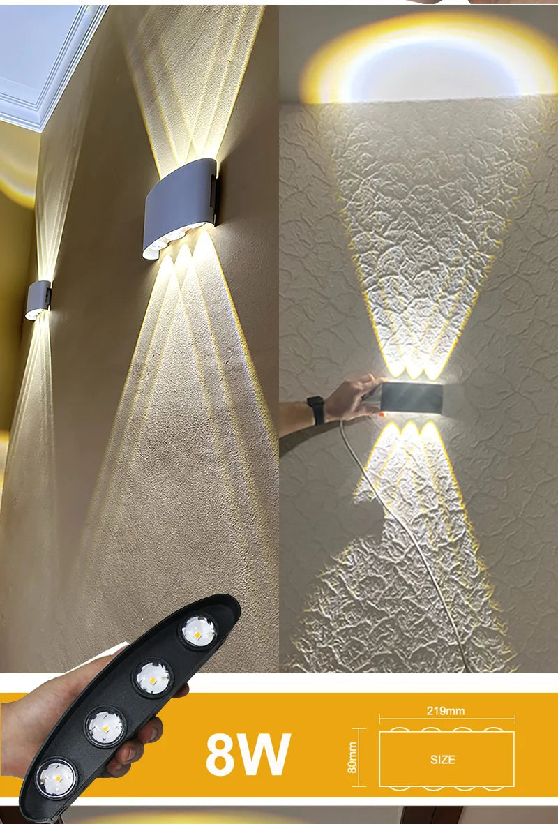 Waterproof IP65 LED Wall Lamp – 8W/12W Aluminum Outdoor Garden & Indoor Light for Bedroom, Living Room, Stairs