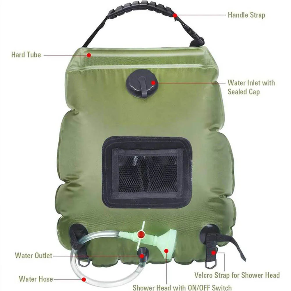 Solar Shower Bag 20L – Portable Outdoor Camping Solar Heated Shower