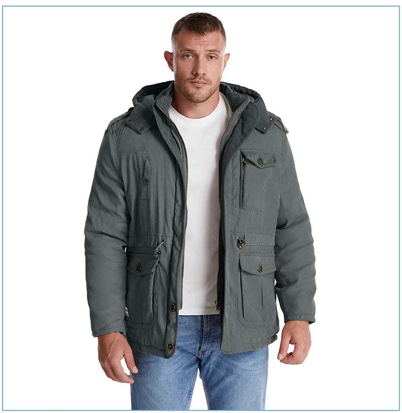LZLLTT Men’s Winter Parka Jacket – Warm Fleece-Lined Outdoor Cotton Padded Coat
