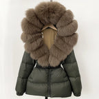OFTBUY Real Fur Coat – Women’s Winter Puffer Jacket with Fox Fur Hood