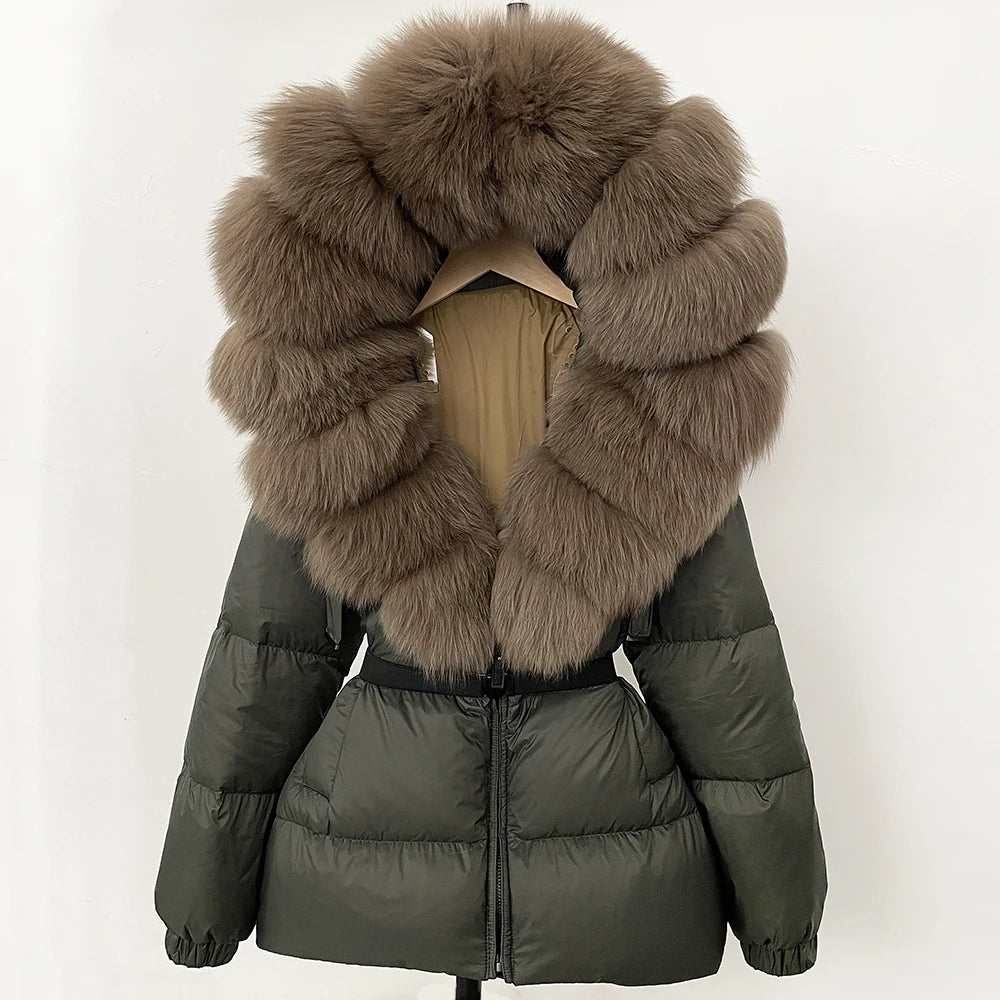 OFTBUY Real Fur Coat – Women’s Winter Puffer Jacket with Fox Fur Hood