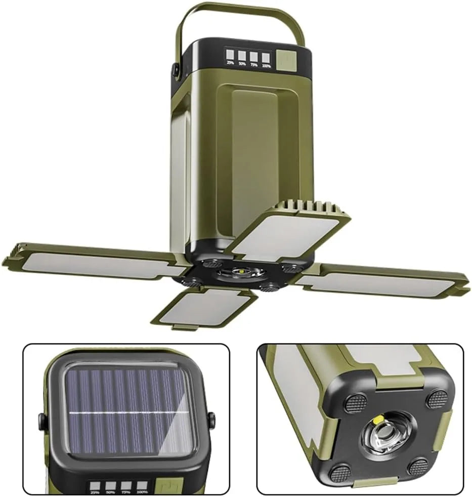 Multifunctional 4-Leaf Foldable Camping Lantern – Solar Rechargeable Outdoor Emergency Light