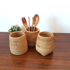 Household Rattan Organizer Basket – Tableware Storage for Chopsticks & Utensils