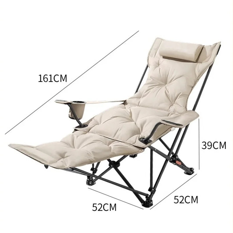 Folding Recliner Portable Camping Chair with Adjustable Backrest – Cotton-Filled Seat Outdoor Beach & Fishing Chair