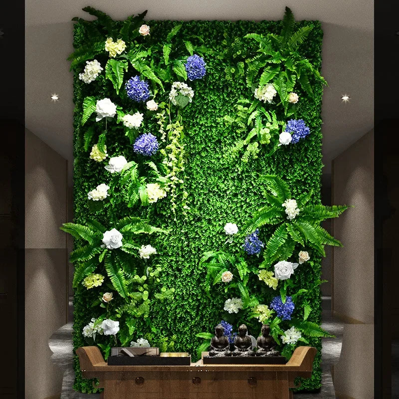 40X60cm 3D Artificial Green Plant Wall Panel – Realistic Grass Flower Wall Background Decor for Wedding, Garden & Outdoor Events