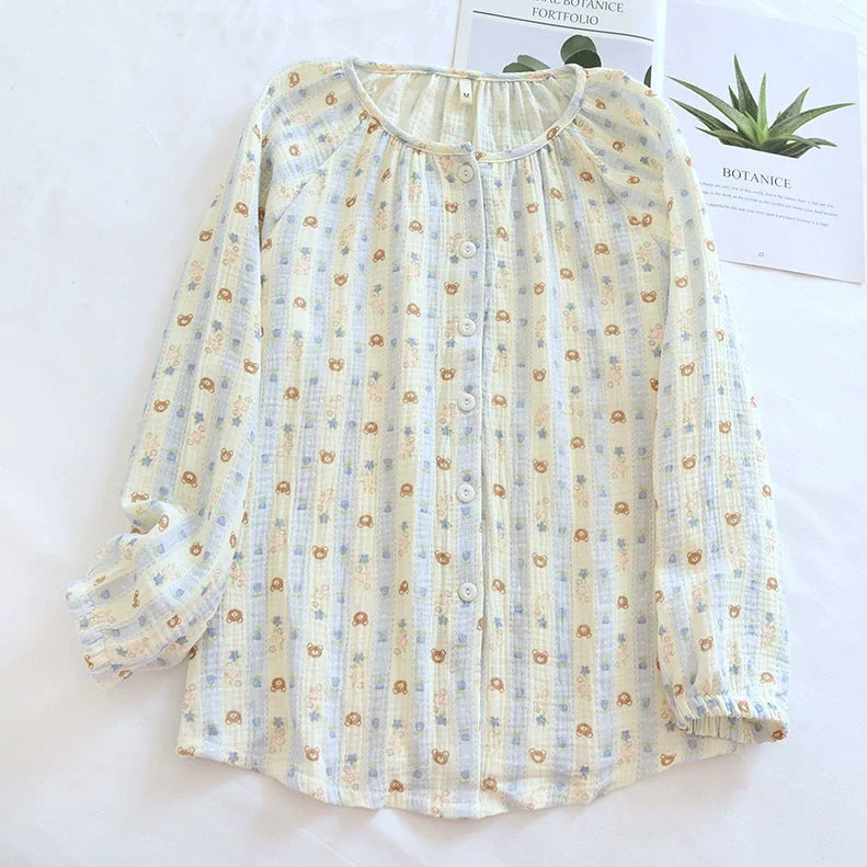 Haut de pyjama en coton imprimé à col rond