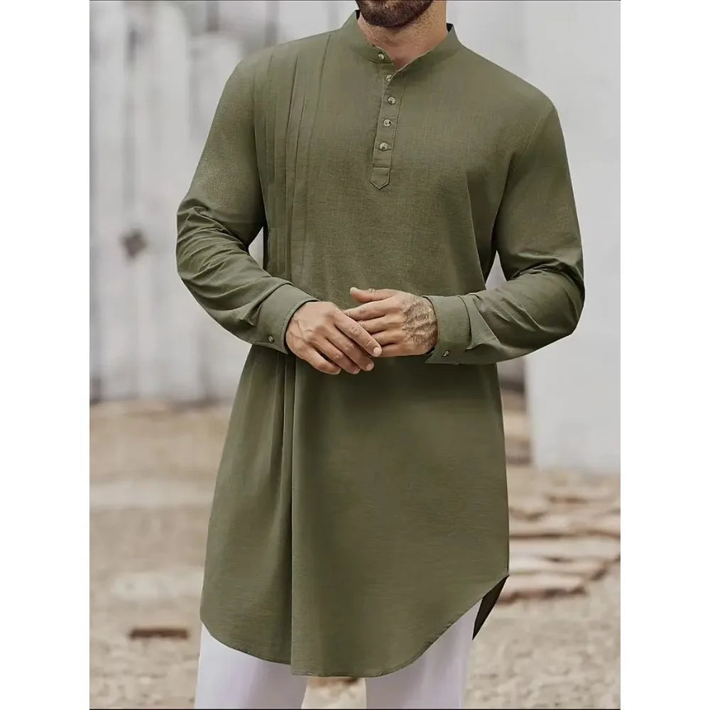 Muslim Men’s Shirt – Arabic Button-Up Jubba Thobe for Daily Prayer