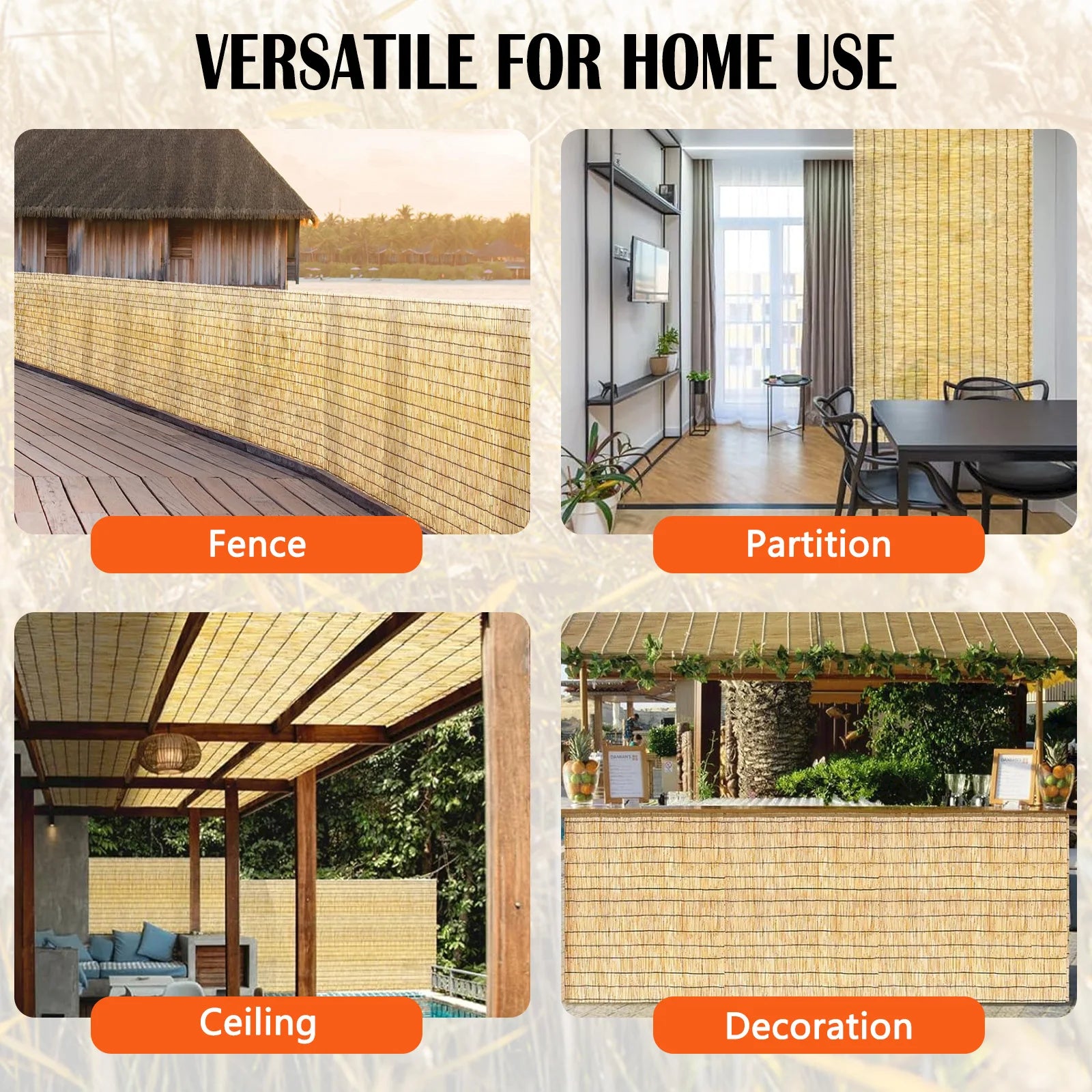 Natural Reed Fence 0.9m × 3m – Privacy Screen & Decorative Garden Partition