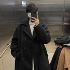 Men’s Long Dust Coat – Korean Style Wool Blend Trench