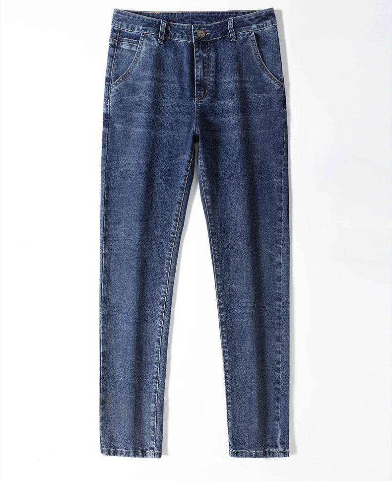 Autumn Men’s Classic Blue Slim Fit Straight Jeans – High Quality Casual Denim