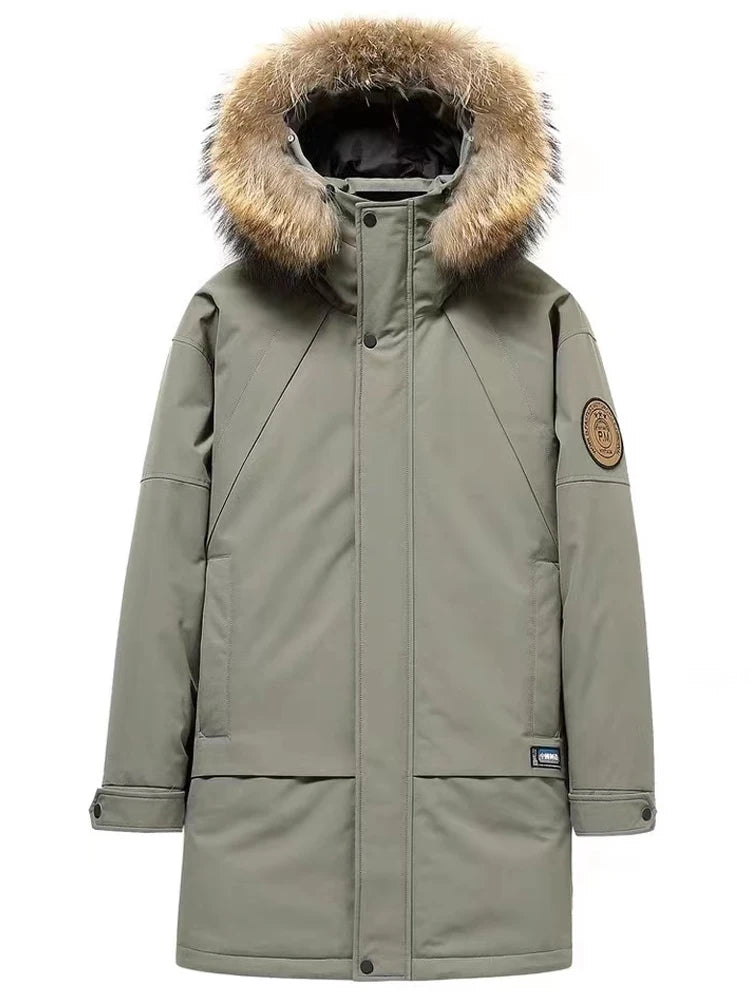 Winter Boutique Fashion Thickening Warm Men's Casual Hooded Fur Collar Down Jacket