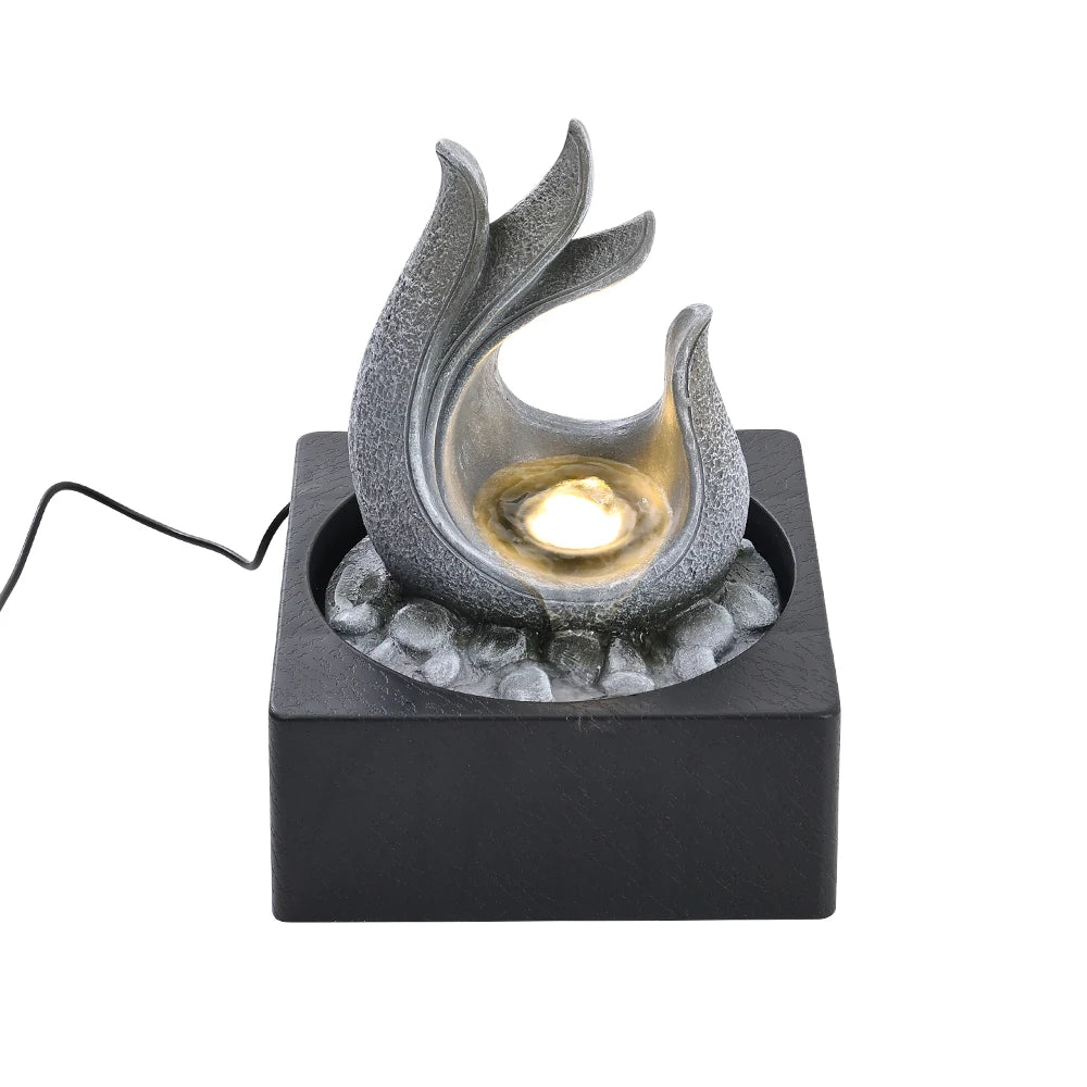 Tabletop Resin Water Fountain with LED Light – Indoor Zen Desk Decor Feature