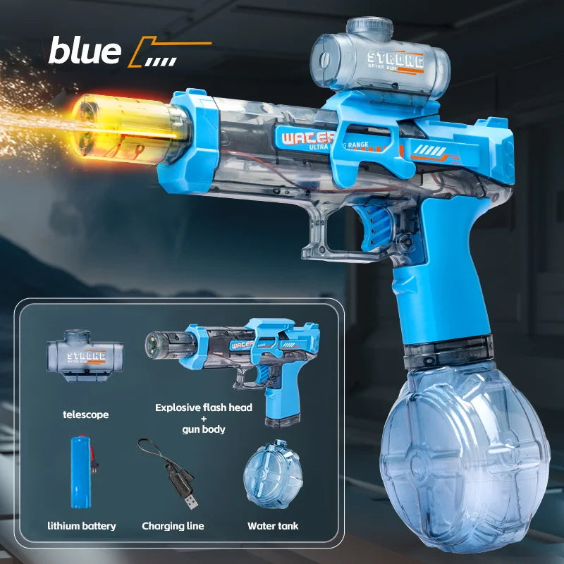 Summer Electric Automatic Water Gun with Flashing Lights & Long-Range Spray