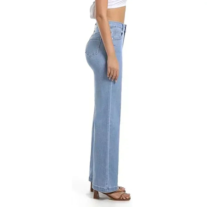 Women’s High Waist Straight Leg Jeans – Stretchy Slim Fit Office Trousers