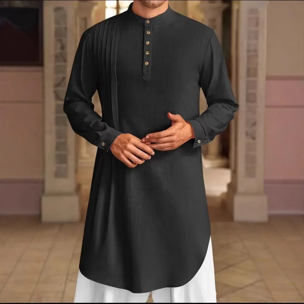 Muslim Men’s Shirt – Arabic Button-Up Jubba Thobe for Daily Prayer