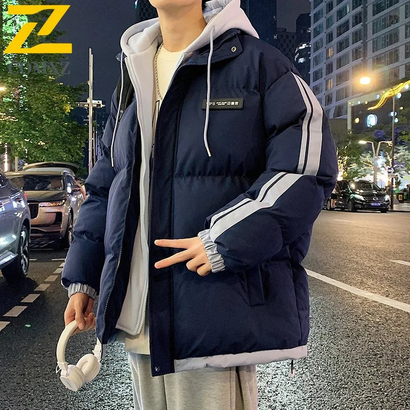 COMXZ 2025 Autumn Winter Men’s Hooded Cotton Jacket – Korean Style Thick Warm Coat