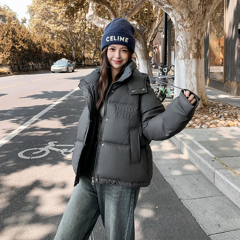 Miu Winter Ancora Red PU Down Cotton Short Hooded Leather Puffer Jacket