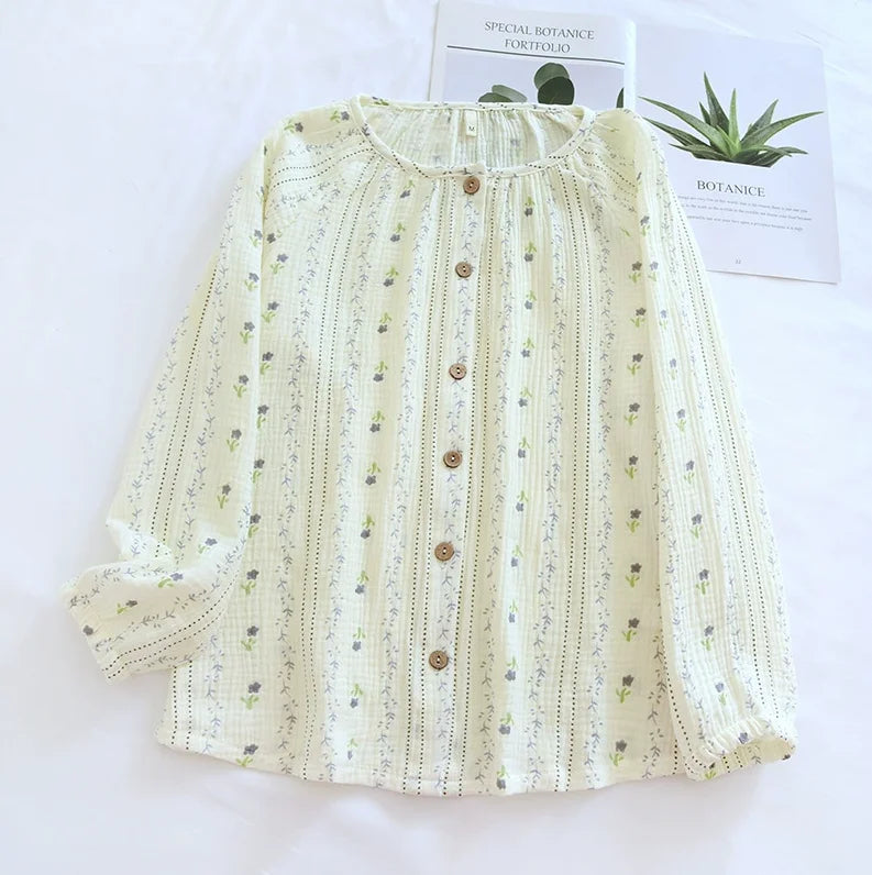 Haut de pyjama en coton imprimé à col rond