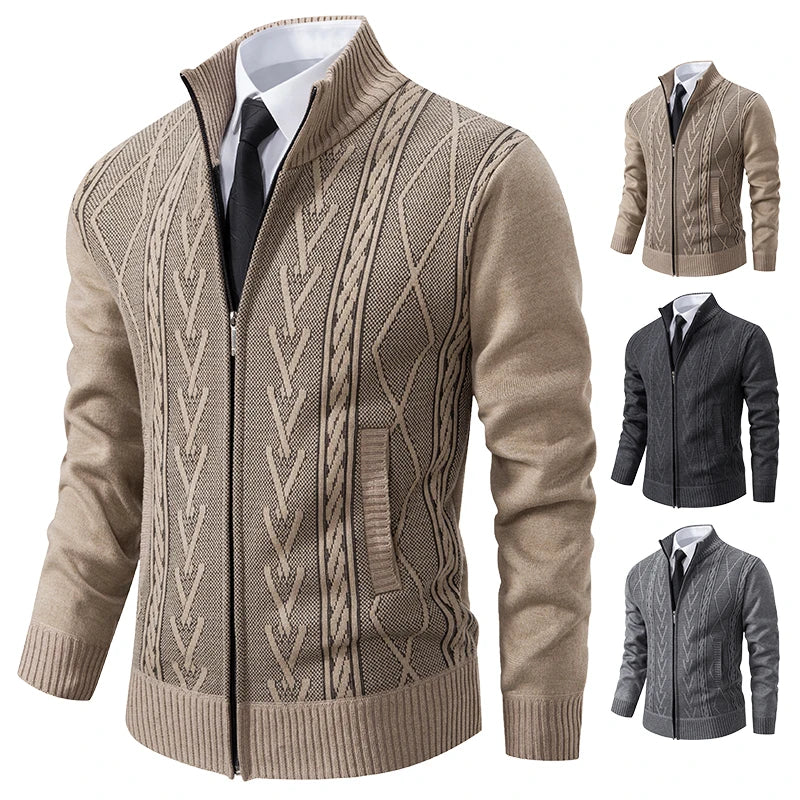 Men’s Autumn Winter Cashmere Padded Knitted Sweater Coat – Thick Warm Zipper Cardigan Jacket