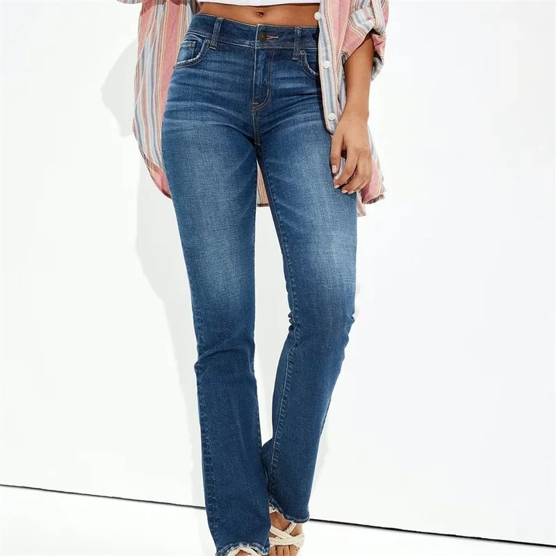 Women’s High Waist Hip Lift Straight Jeans – Casual Slim Fit Denim Pants