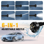 Cordless High Pressure Washer – Portable Car Washer with 2 21V Batteries & 6-in-1 Spray Nozzle
